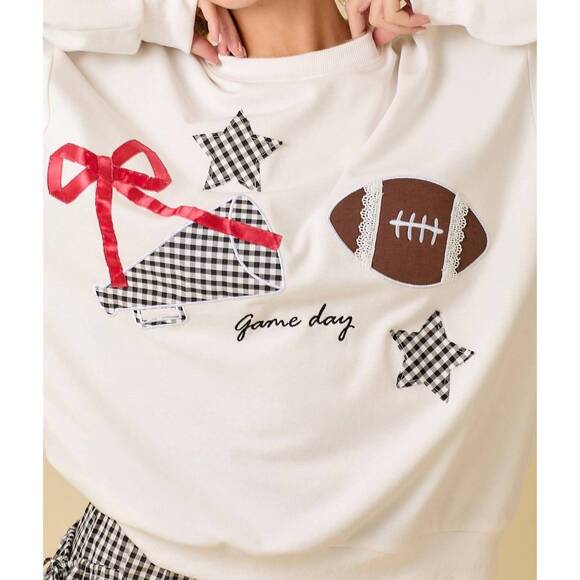 NEW MAIN STRIP football game day patchwork long sleeve crewneck top in white - Picture 2 of 3